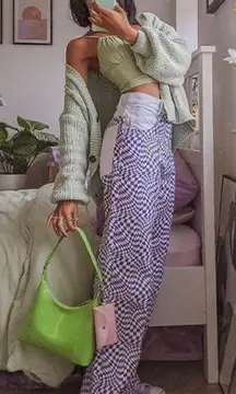 Lisa Says Gah Robyn Jeans Purple Checkerboard Optical Print Size 29