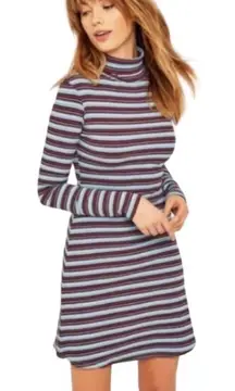 Urban Outfitters BDG Kaylyn Turtleneck‎ Y2K Ribbed Gray Stripe Mini Dress Large