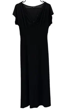 Tiana B Black Short Sleeve V Neck Gathered Maxi Dress Size S