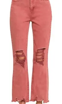 Risen NEW High Rise Straight Jeans Size 27 Distressed Rust Color Womens