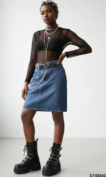 1980s Gitano express size 24x19 stone wash knee length denim skirt