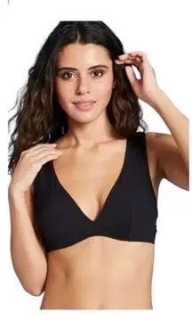 Shade & Shore Womens Lightly Lined Plunge Wide Strap Ribbed Bikini Top Size 34C‎