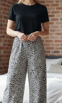 Ekouaer Women's 2XL Leopard Print Pajama Set Top and Wide Leg Pants Loungewear