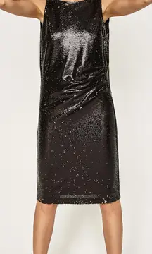 ZARA Sequin Shimmer Black Gold Drape Dress