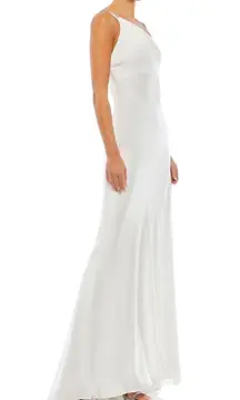 NWT Mac Duggal One Shoulder Double Strap Satin White Gown Size 2