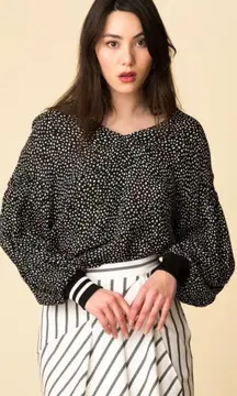 Martine Balloon Sleeve Top in Black Multi