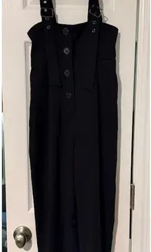 Allegra K Women's Black High Waist Wide Leg Belted Jumpsuit XS