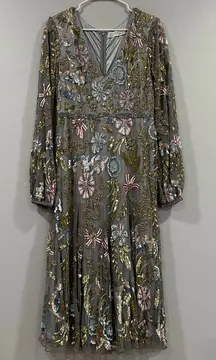 Mac Duggal 5423 Gray Long Sleeve Cuff Embellished Dress sz 10