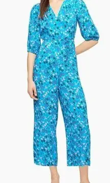 NEW Calvin Klein Womens Short Sleeve Cross Front Neckline Jumpsuit Blue Multi 10