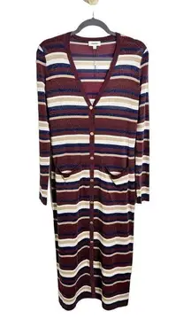 NEW L'AGENCE Multi Striped Lurex Long Duster Cardigan Glitter Brown Cream XS