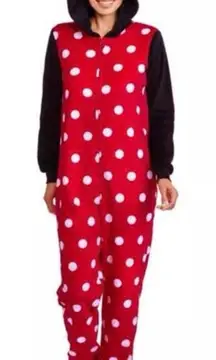 Disney Minnie Mouse Women’s Onesie Pajamas Medium Jumpsuit Red Polka Dot Costume