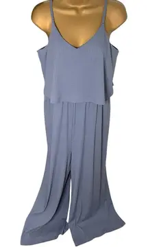 Express Ribbed Wide Leg Jumpsuit Layered Bodice Blue S