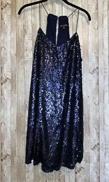 Women's Express Navy-Blue Sequins Babydoll Mini Party Dress Size Large