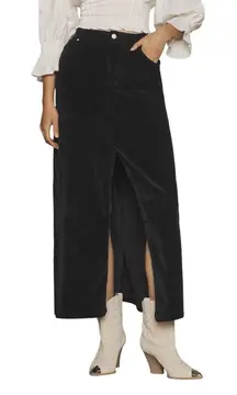 Anthropologie Pilcro Madi Front Slit Corduroy Maxi Skirt Black Sz 6 Boho Western