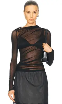 Enza Costa Long Sleeve Slash Top in Black Small New Womens Long Sleeve Blouse