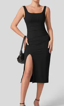 Halara Softlyzero Airy Square Neck Backless Corset Ruched Bodycon Midi Dress