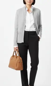 Boston Proper Gray Mock Neck Zip Up Sweater Women's Small Silk Blend Rib Knit