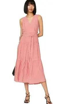 3.1 Phillip Lim Tiered Belted V-Neck Midi Dress in Pink 6 Womens Cocktail