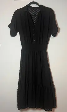 Zara Basic Midi Tiered Shirt Dress Black Short Sleeve Size Medium Whimsigoth