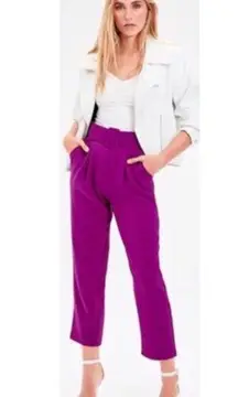 June & Hudson Belted Paper Bag High-Waisted Pants in Fuschia, Size L EXCELLENT