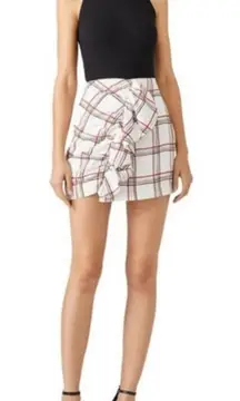 PatBO white plaid windowpane ruffle mini skirt