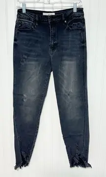 KanCan‎ Women's Juniper Frayed Hem High Rise Ankle Skinny Jeans Black Size 28
