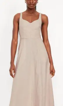 OLD NAVY Fit & Flare Sleeveless Linen Blend Pocket Midi Dress Flax Size S