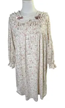 Cottagecore Toile Nightgown Lace Ruffle Bow Long Sleeve