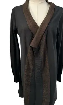 LO. RI. Open Front Cardigan Sweater Wool Tunic Wrap Tribal‎ Knit Italy Black Med