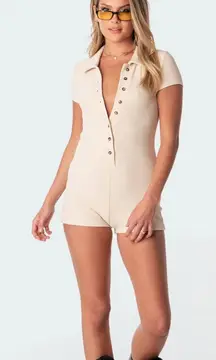 NWT Edikted Beige Lucia Rib Knit Romper Sz Medium