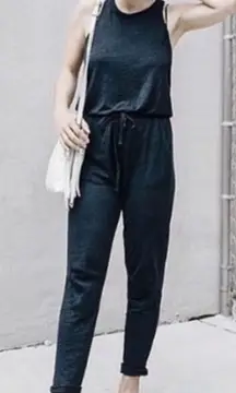 Lou & Grey Sleeveless Slim Straight Leg Linen Jumpsuit Black Small