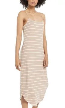 Z Supply Tan Striped Ribbed Spaghetti Strap Long Dress Size Large Casual Beach