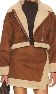 NWT Lovers + Friends Matching Set Lea Faux Suede Shearling Jacket Skirt Sherpa S