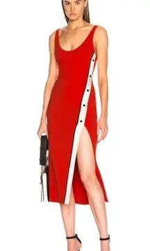 David Koma Women's Red Acetate Snaps Sleeveless Slit Tank Dress Size Small