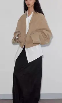 Unique Oversized Cropped Bomber Jacket with Contrast Stitching XS