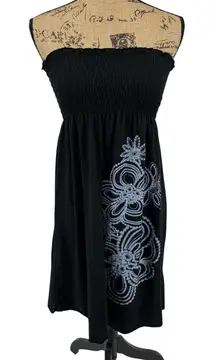 Bongo Black Tube Dress Y2K Embroidered Short Mini‎ Cover Up Casual Poolside LG