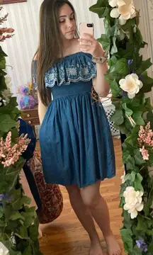 Blue Lace Off The Shoulder Dress