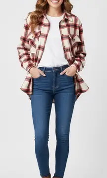 Dizzy Lizzy Flannel Shirt Jacket Womens Medium Plaid Button Up Layering Shacket