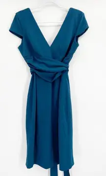 Dress the Population  Dana Peacock Blue V-Neck Criss-Cross Sash Square Back Dress