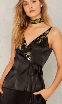 NEW Satin Embroidered Wrap Top