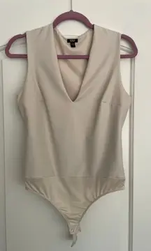 Faux Leather Cream V neck Bodysuit Size Medium