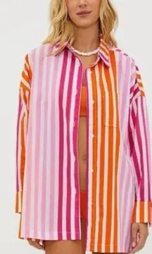 Beach Riot Alexa Coverup Button Down Top Pink Orange Petite Large