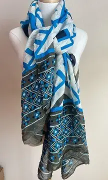 NEW Michael Stars Marrakech Tiles Wrap Rectangle Scarf Linen Blend