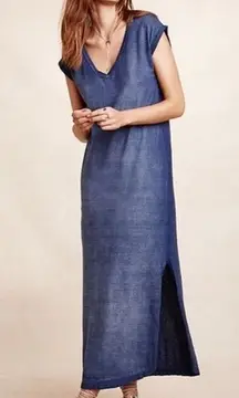 Cloth & Stone Nina T-Shirt Dress Dress‎ Womens XL Blue Cotton V Neck Sleeveless