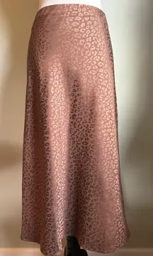 Mi ami Leopard cheetah Print Midi Slip Skirt Satin Brown L boho whimsi Y2K fairy