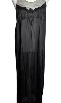 Vintage 70s Paramount Sheer Nylon Nightgown Large Black Polka Dot Mesh Empire