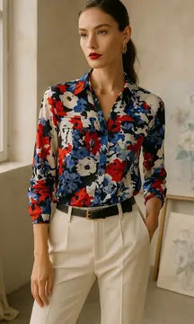 Jones New York Floral Blouse Officecore Quiet Luxury Retro Femme Maximalist M