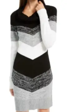 by & by Black and Gray Chevron‎ Sweater Dress
