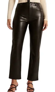 Abercrombie & Fitch Curve Love Faux Leather Ankle Straight Pant Black 28/6 Short