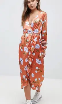 ASOS Rust Floral Wrap Front Midi Dress